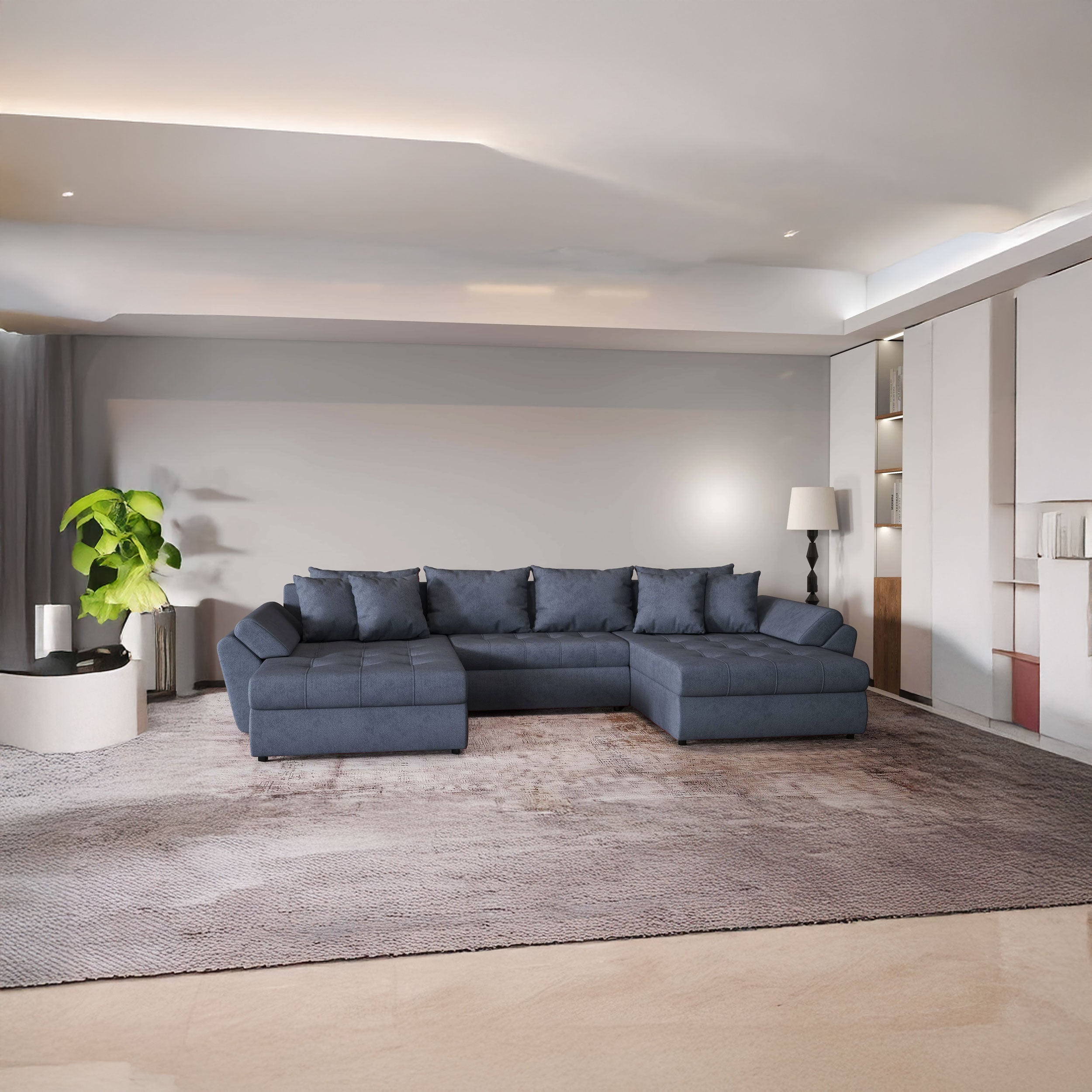 Colțar extensibil dumonde cu ladă de depozitare si sezut confortabil din spuma high-density, Loana U Enjoy Antracit 355x185 cm