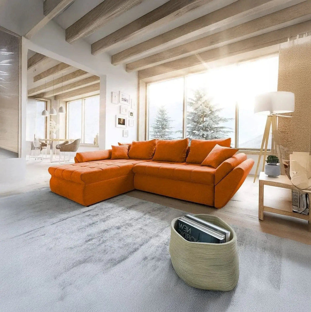 Colțar extensibil dumonde ladă de depozitare si sezut confortabil din spuma high-density, Loana Enjoy Orange 270x185 cm