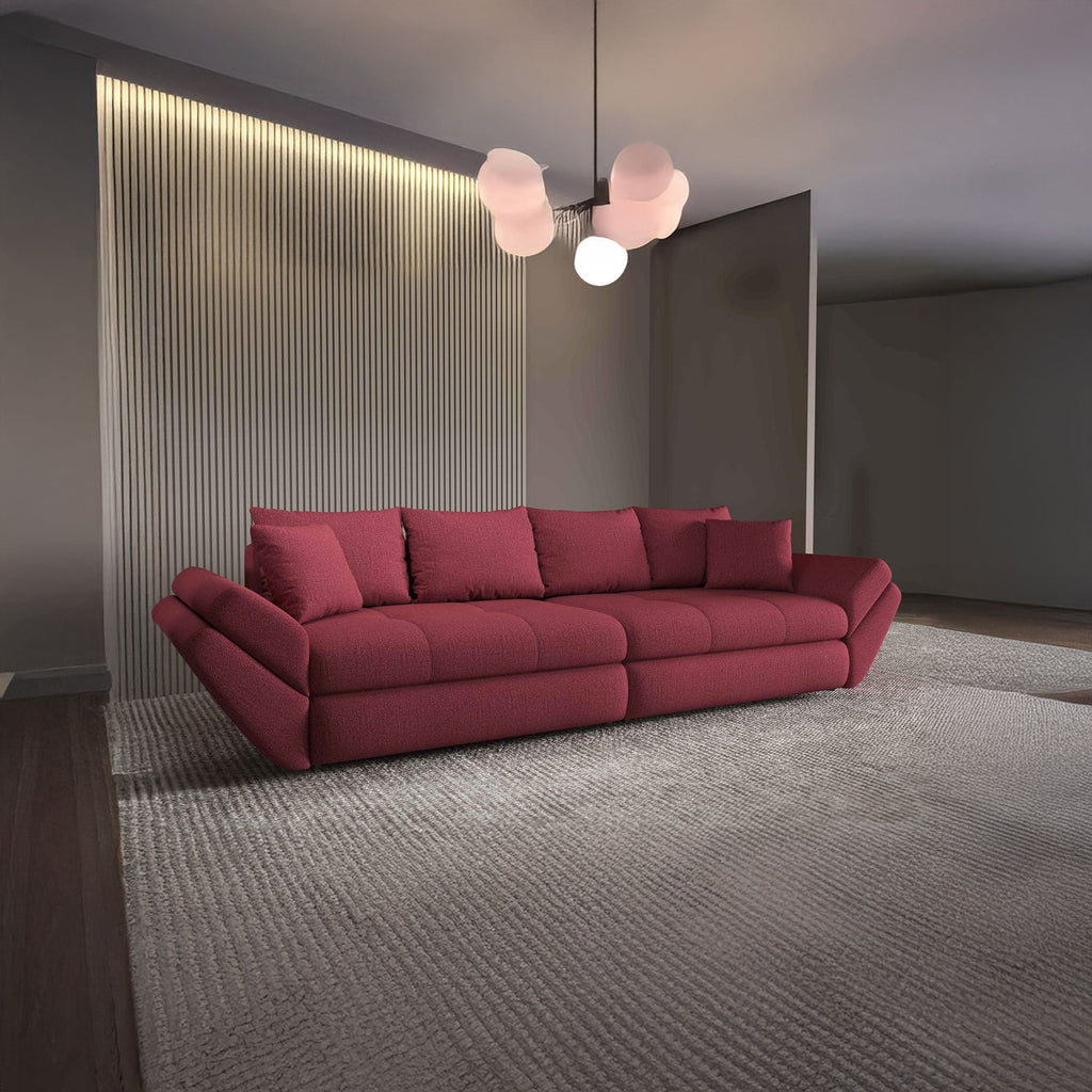 Canapea extensibilă dumonde cu ladă de depozitare si sezut confortabil din spuma high-density, Loana Enjoy Rosu 300x100 cm