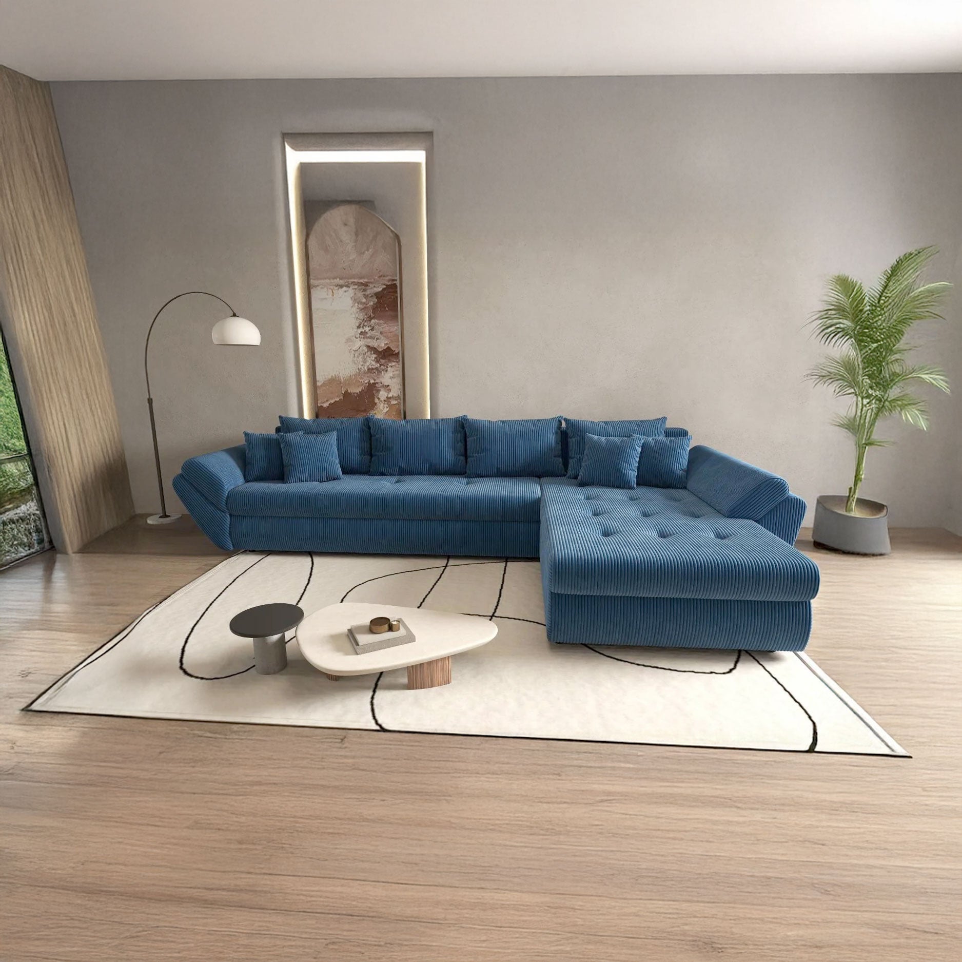 Colțar extensibil dumonde cu ladă de depozitare si sezut confortabil din spuma high-density, Loana XL Zoom Albastru II 335x185 cm