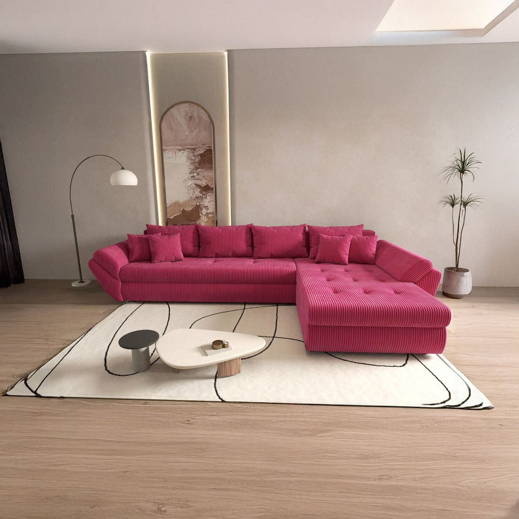 Colțar extensibil dumonde cu ladă de depozitare si sezut confortabil din spuma high-density, Loana XL Zoom Rosu II 335x185 cm