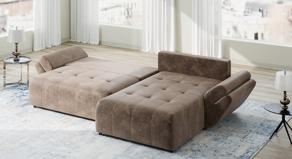 Colțar extensibil dumonde cu ladă de depozitare si sezut confortabil din spuma high-density, Berlin Madagaskar Maro 280x185 cm II