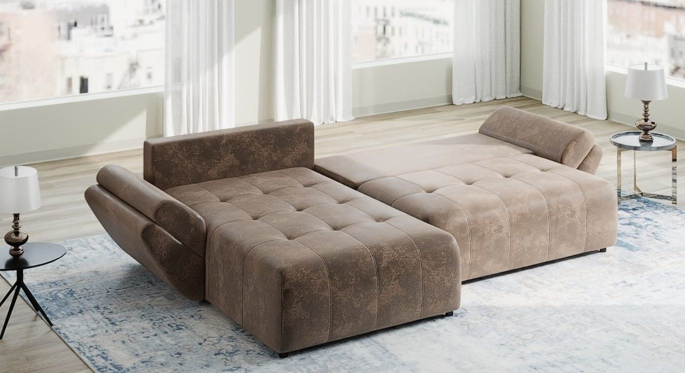 Colțar extensibil dumonde cu ladă de depozitare si sezut confortabil din spuma high-density, Berlin Madagaskar Maro 280x185 cm