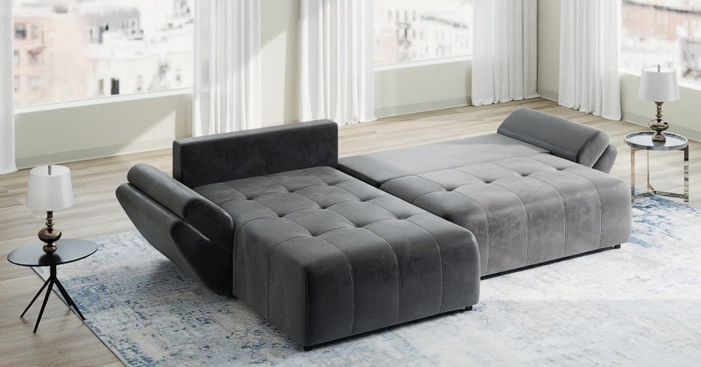 Colțar extensibil dumonde cu ladă de depozitare si sezut confortabil din spuma high-density, Berlin Madagaskar 280x185 cm