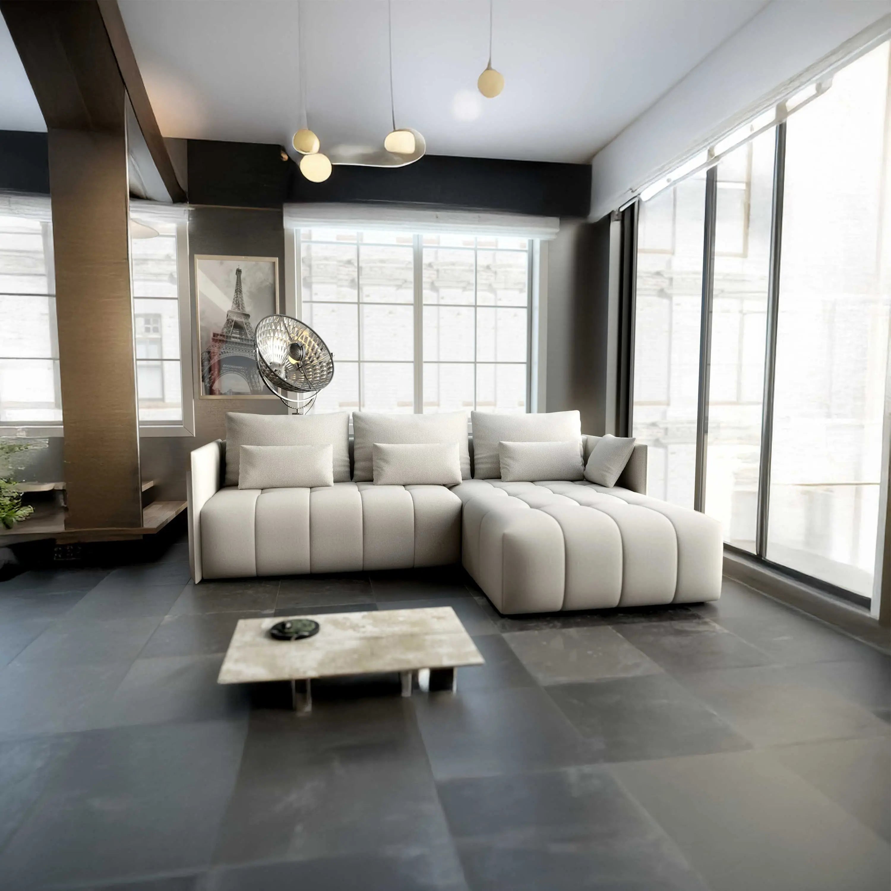 Colțar extensibil dumonde cu ladă de depozitare si sezut confortabil din spuma high-density, Malta Enjoy Beige II 235x185 cm
