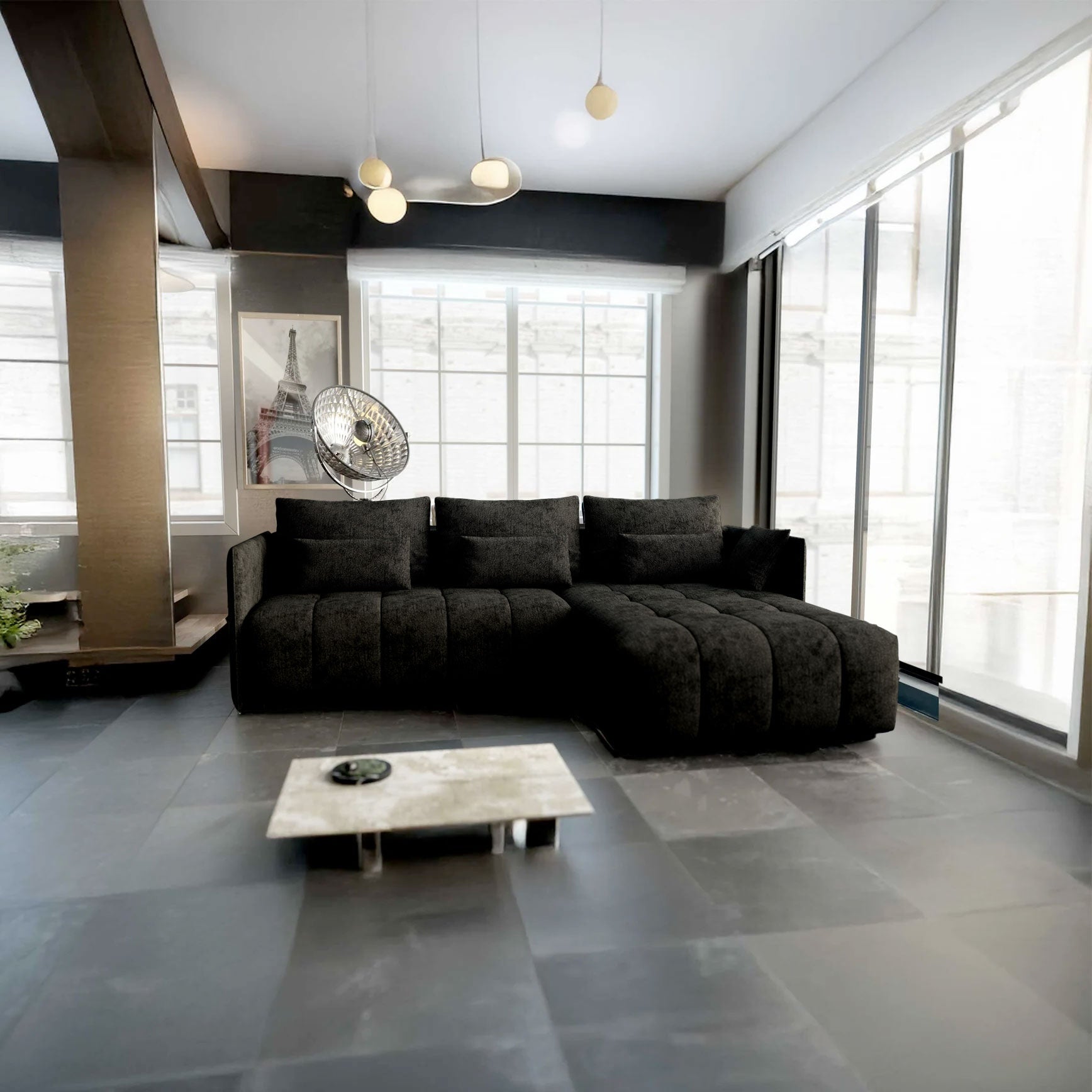 Colțar extensibil dumonde cu ladă de depozitare si sezut confortabil din spuma high-density, Malta Enjoy Black II 235x185 cm