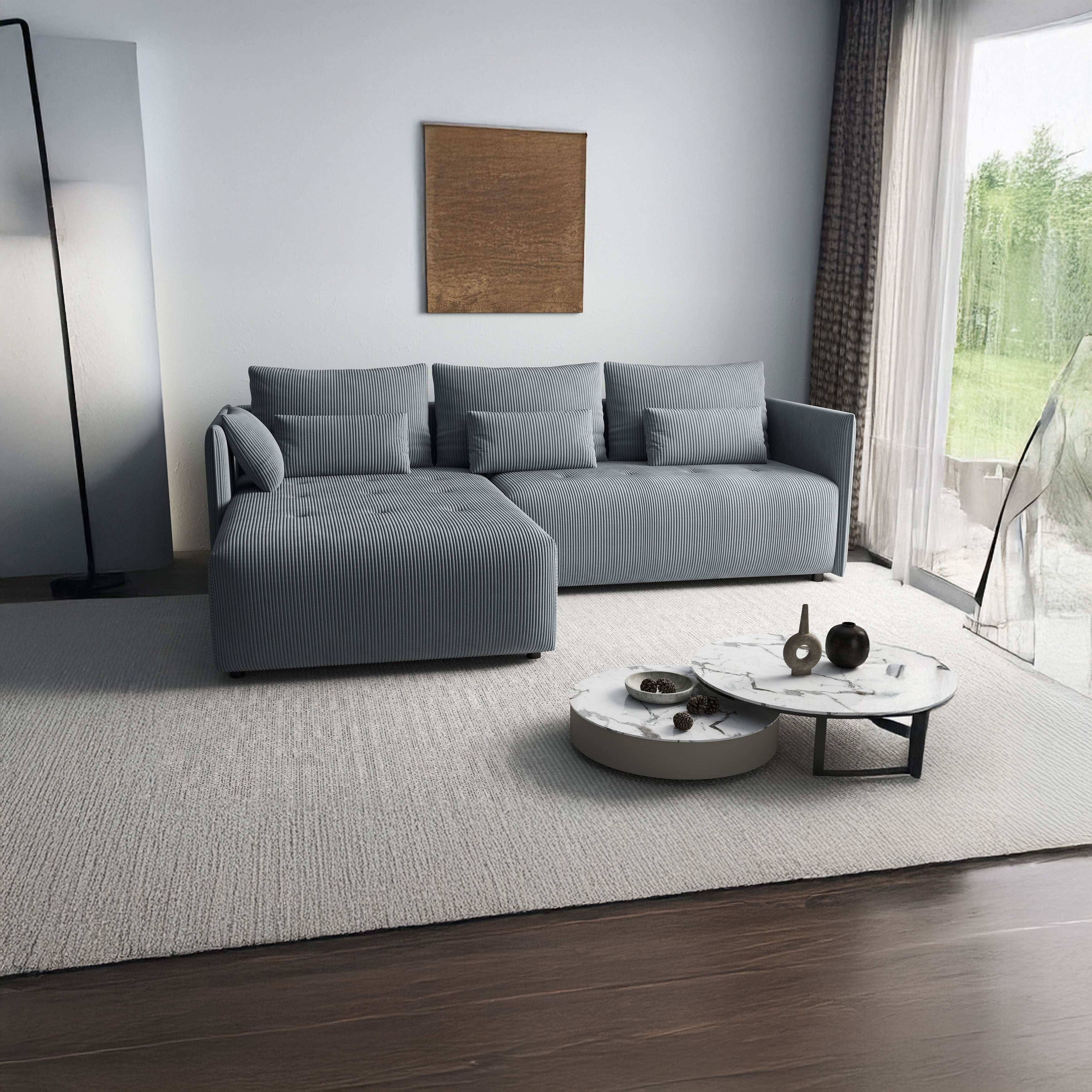Colțar extensibil dumonde cu ladă de depozitare si sezut confortabil din spuma high-density, Malta Zoom Grey 235x185 cm