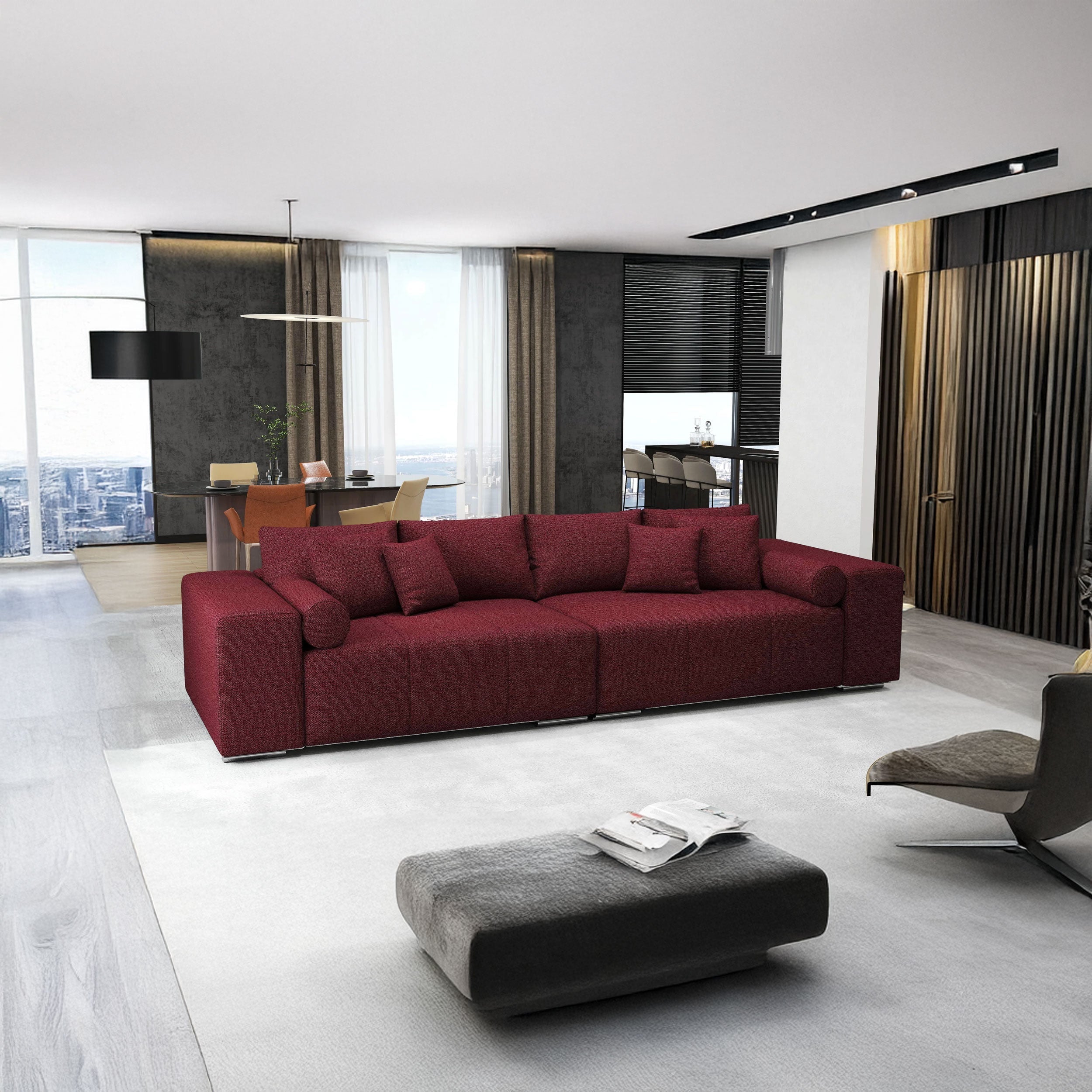 Canapea extensibilă dumonde cu ladă de depozitare si sezut confortabil din spuma high-density, Marbela Enjoy Rosu XXL 295x100 cm