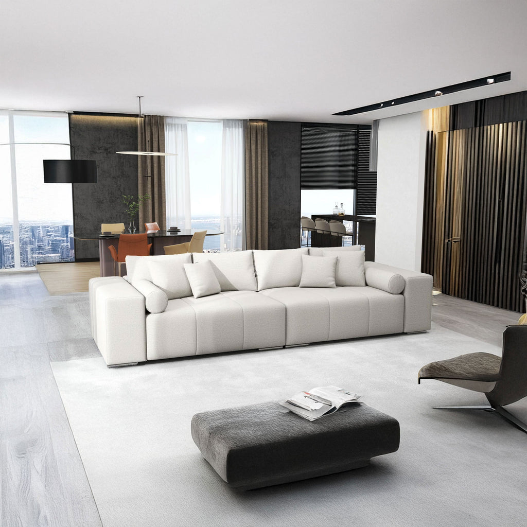 Canapea extensibilă dumonde cu ladă de depozitare si sezut confortabil din spuma high-density, Marbela Enjoy Beige XXL 295x100 cm