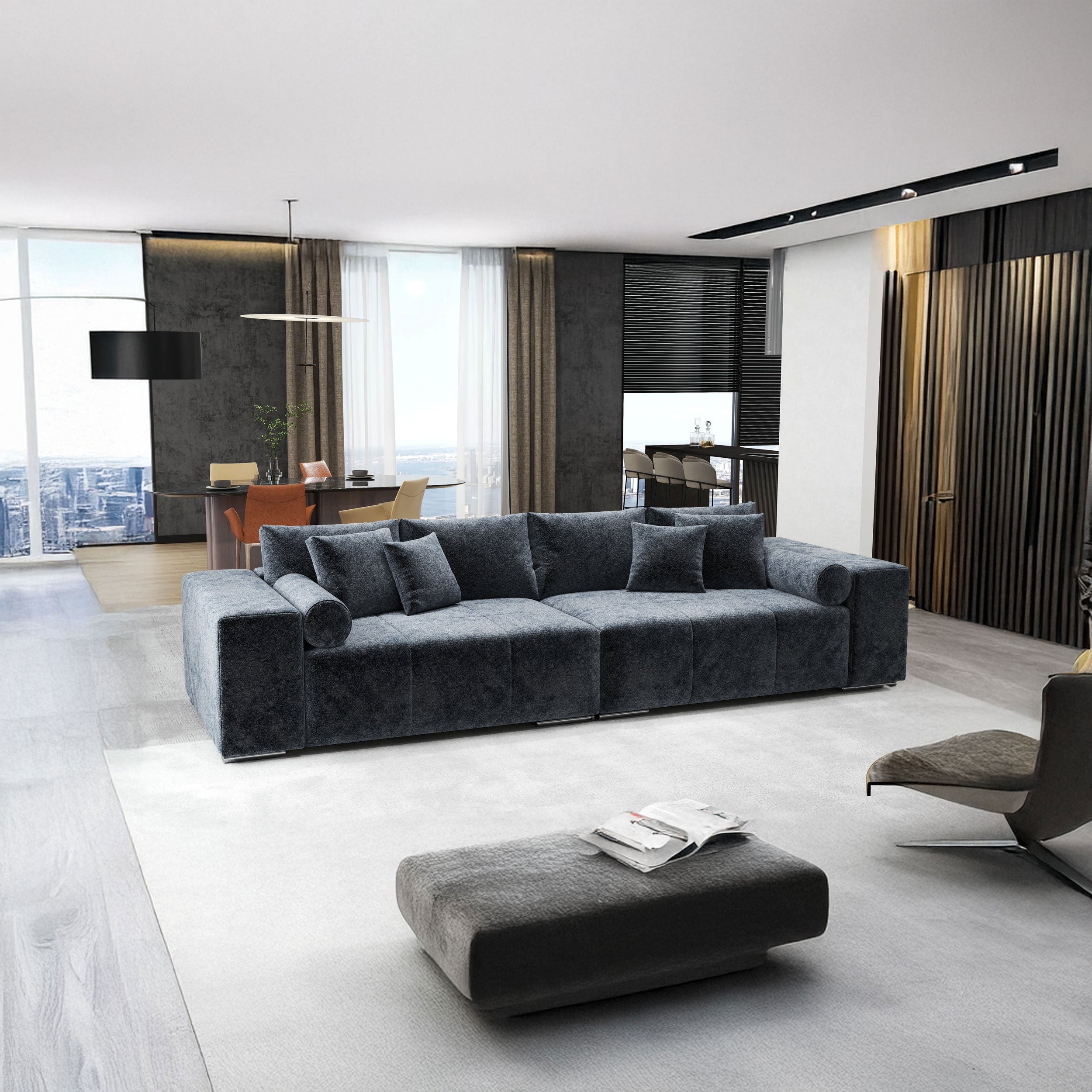 Canapea extensibilă dumonde cu ladă de depozitare si sezut confortabil din spuma high-density, Marbela Euphoria Grafit XXL 295x100 cm