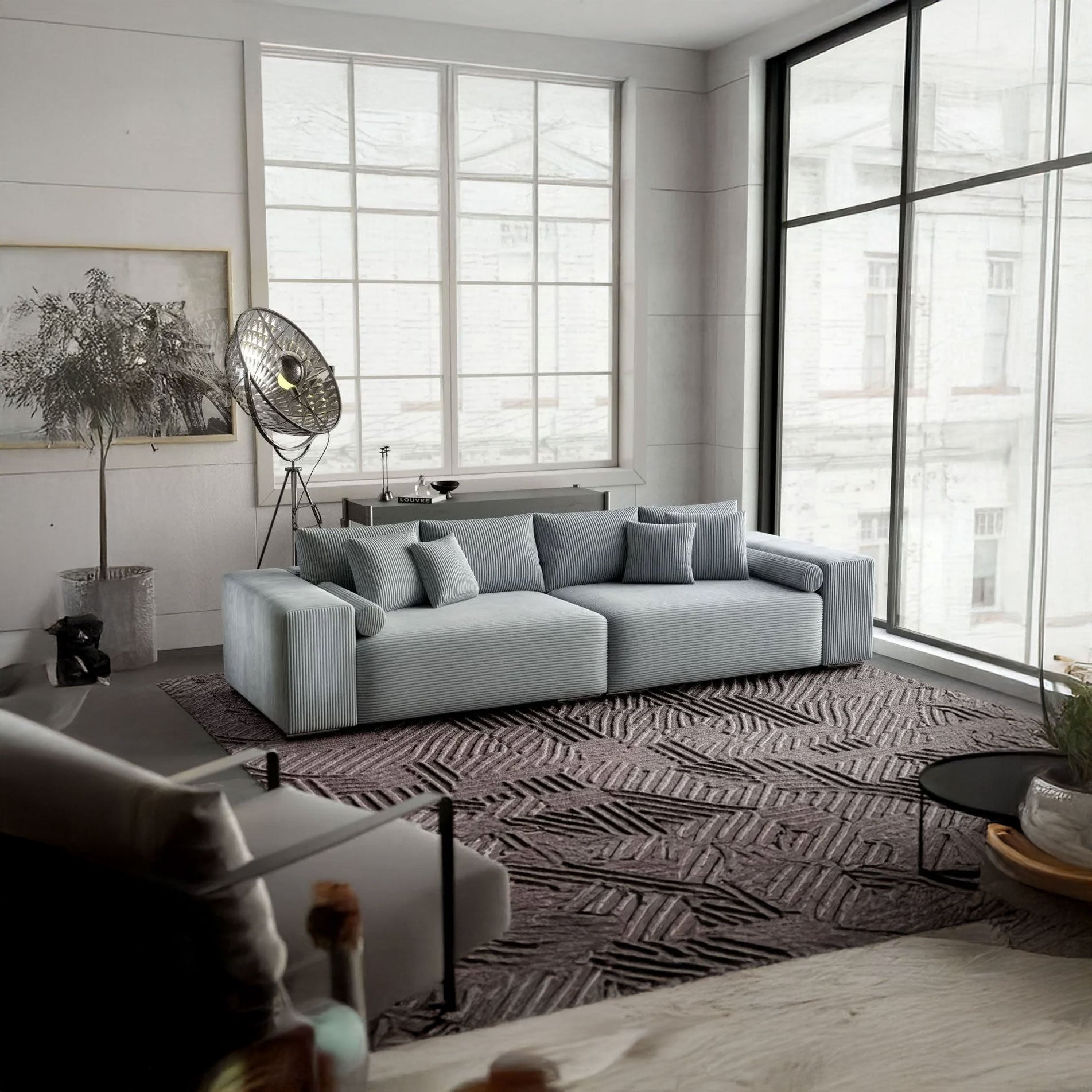 Canapea extensibilă dumonde cu ladă de depozitare si sezut confortabil din spuma high-density, Marbela Zoom Grey XXL 295x100 cm