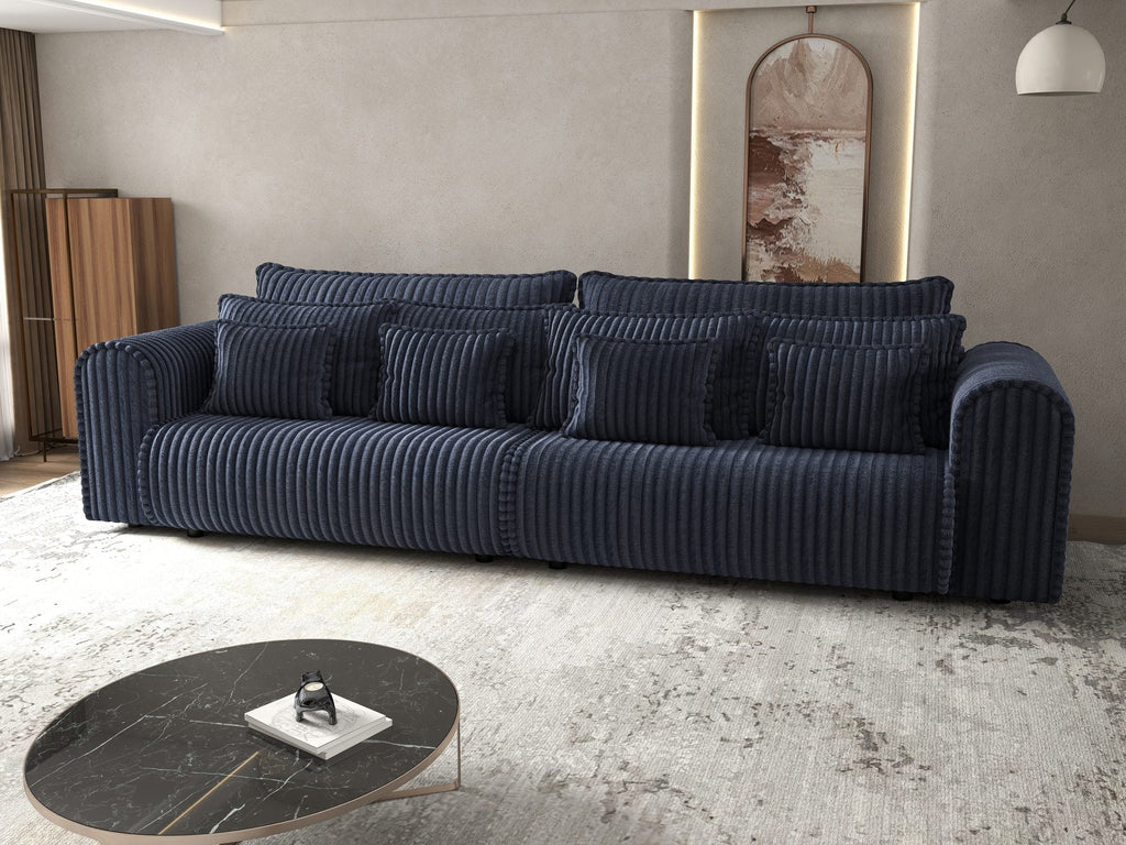 Canapea extensibilă dumonde cu ladă de depozitare si sezut confortabil din spuma high-density, Monaco Tilia Albastru 300x130 cm