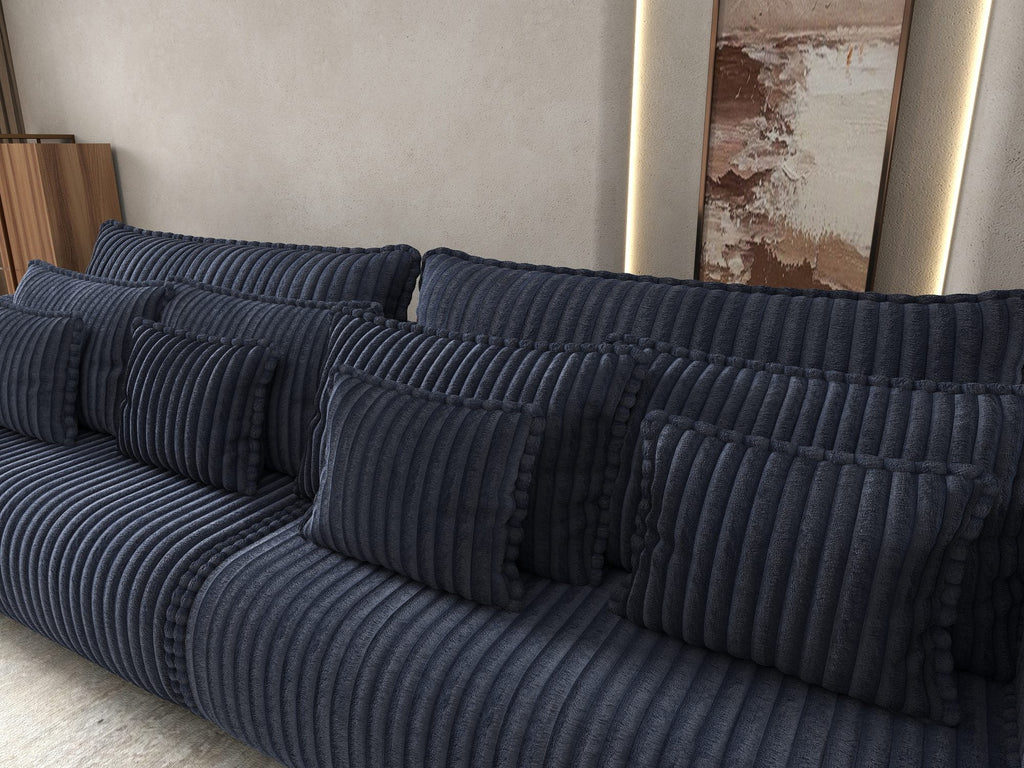Canapea extensibilă dumonde cu ladă de depozitare si sezut confortabil din spuma high-density, Monaco Tilia Albastru 300x130 cm