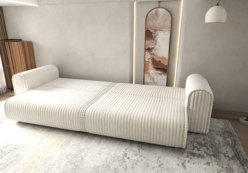 Canapea extensibilă dumonde cu ladă de depozitare si sezut confortabil din spuma high-density, Monaco Tilia Bej 01 300x130 cm