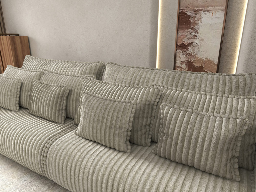 Canapea extensibilă dumonde cu ladă de depozitare si sezut confortabil din spuma high-density, Monaco Tilia Bej Inchis 300x130 cm