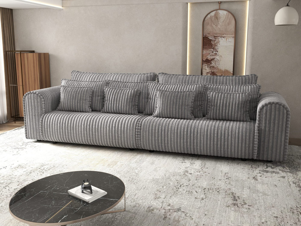 Canapea extensibilă dumonde cu ladă de depozitare si sezut confortabil din spuma high-density, Monaco Tilia Gri 300x130 cm