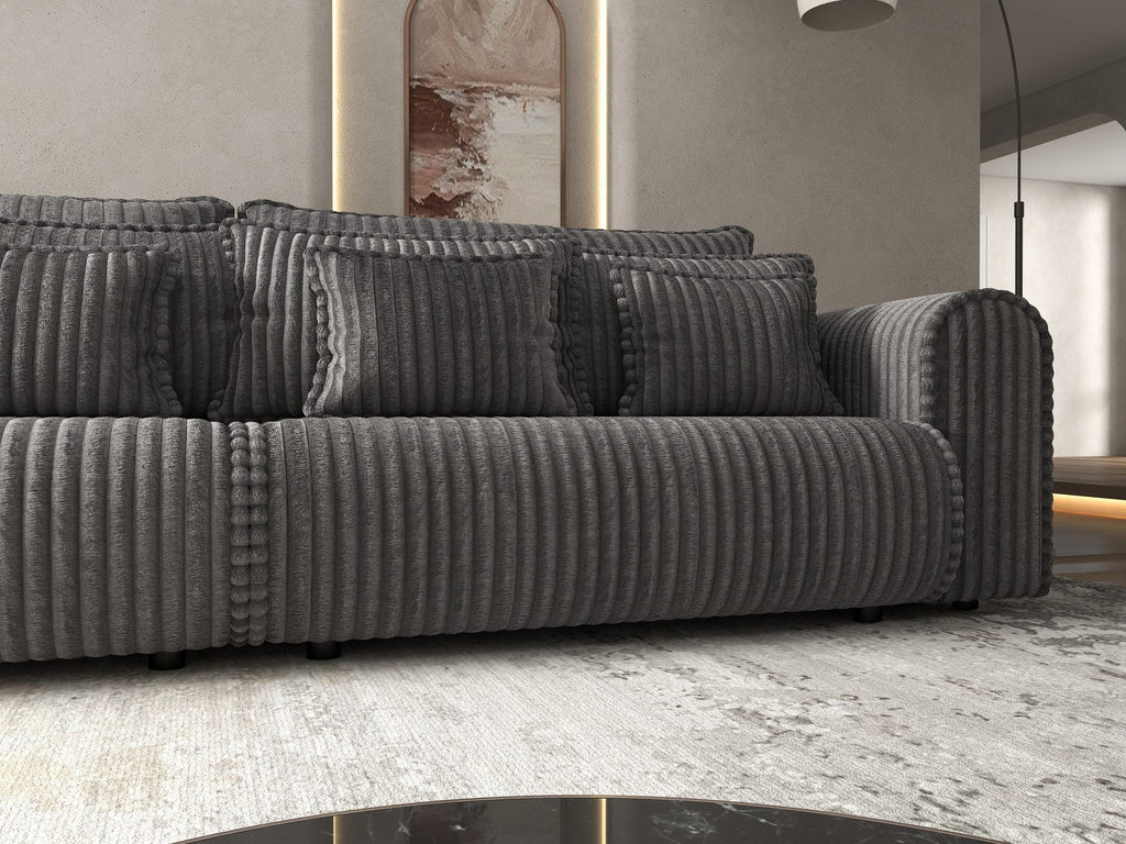 Canapea extensibilă dumonde cu ladă de depozitare si sezut confortabil din spuma high-density, Monaco Tilia Gri Inchis 300x130 cm