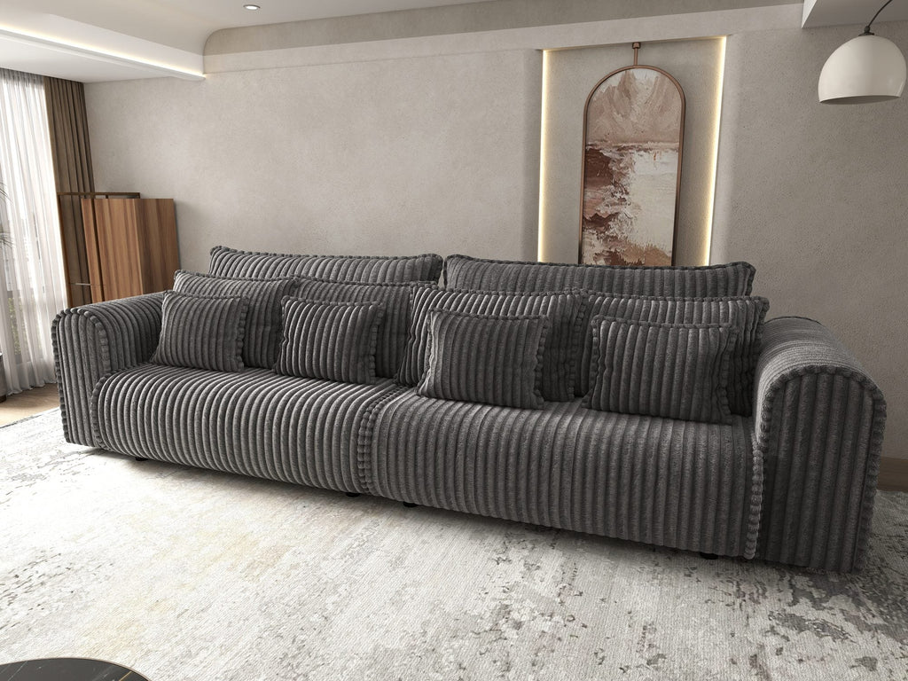 Canapea extensibilă dumonde cu ladă de depozitare si sezut confortabil din spuma high-density, Monaco Tilia Gri Inchis 300x130 cm
