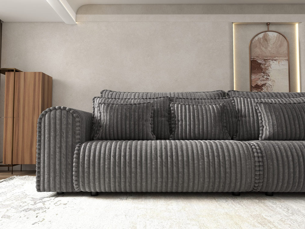 Canapea extensibilă dumonde cu ladă de depozitare si sezut confortabil din spuma high-density, Monaco Tilia Gri Inchis 300x130 cm