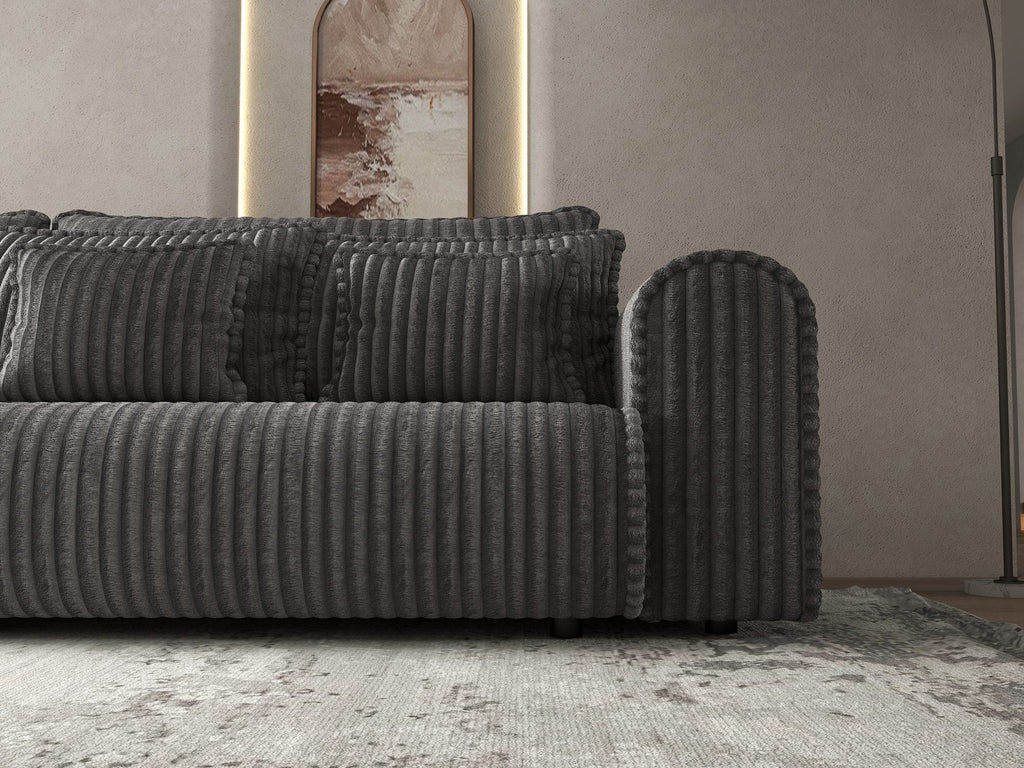 Canapea extensibilă dumonde cu ladă de depozitare si sezut confortabil din spuma high-density, Monaco Tilia Gri Inchis 300x130 cm