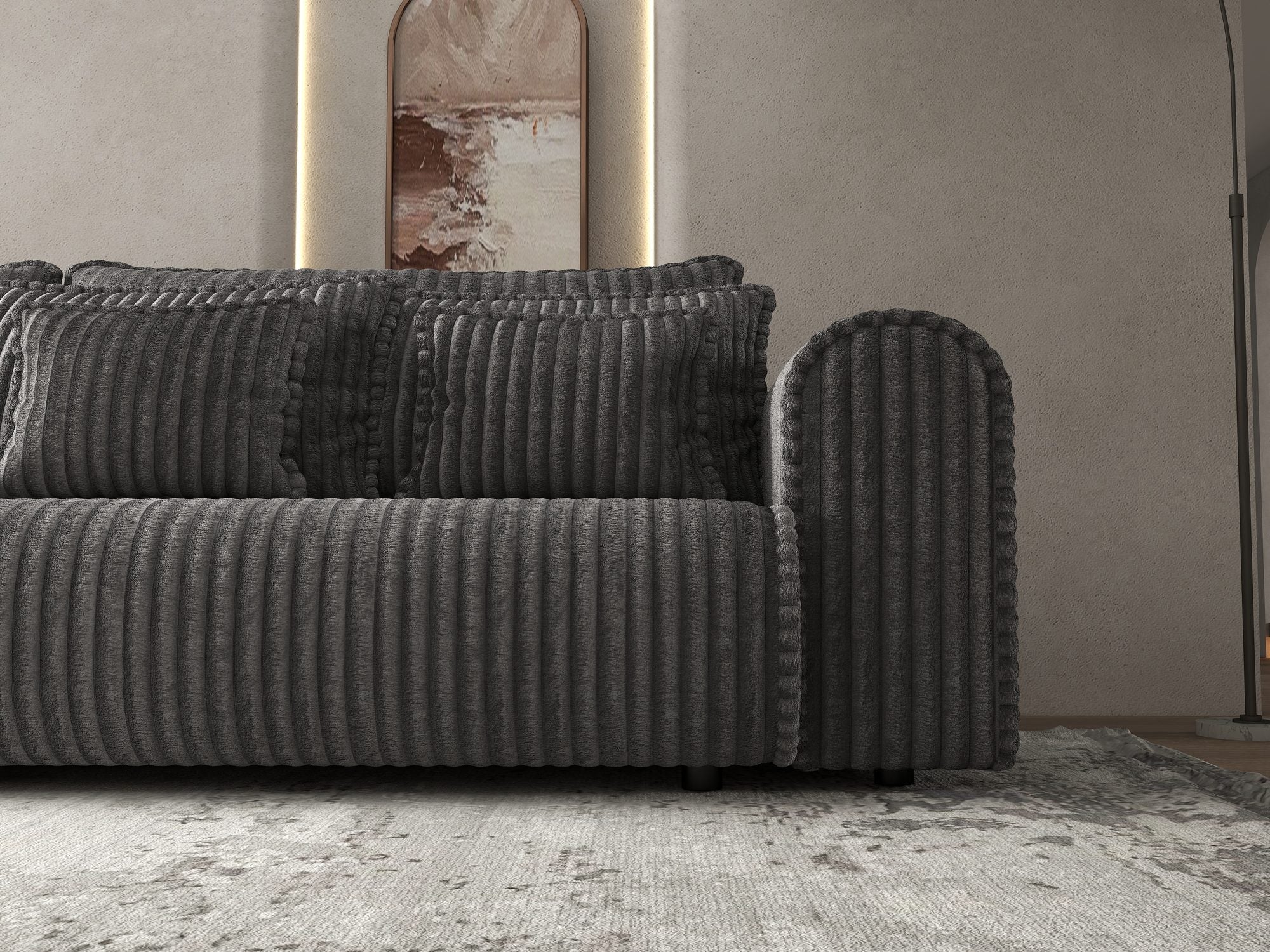 Canapea extensibilă dumonde cu ladă de depozitare si sezut confortabil din spuma high-density, Monaco Tilia Gri Inchis 300x130 cm