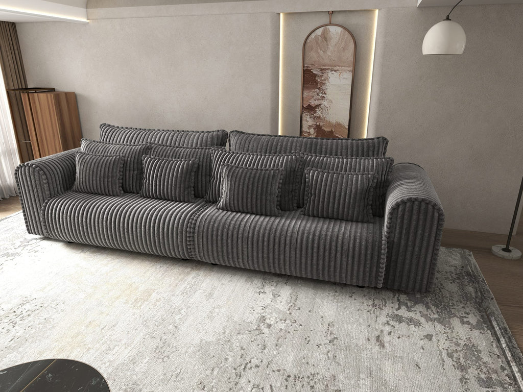 Canapea extensibilă dumonde cu ladă de depozitare si sezut confortabil din spuma high-density, Monaco Tilia Gri Inchis 300x130 cm