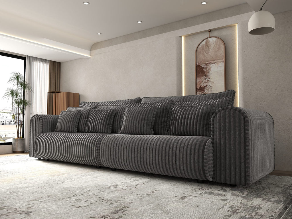 Canapea extensibilă dumonde cu ladă de depozitare si sezut confortabil din spuma high-density, Monaco Tilia Gri Inchis 300x130 cm