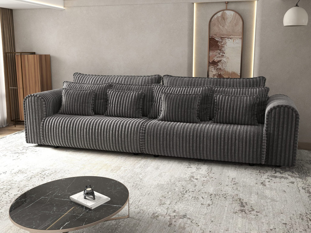 Canapea extensibilă dumonde cu ladă de depozitare si sezut confortabil din spuma high-density, Monaco Tilia Gri Inchis 300x130 cm