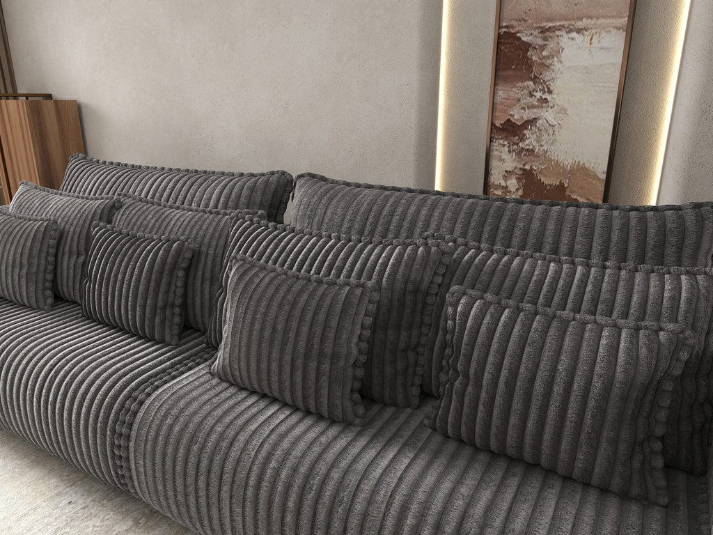 Canapea extensibilă dumonde cu ladă de depozitare si sezut confortabil din spuma high-density, Monaco Tilia Gri Inchis 300x130 cm