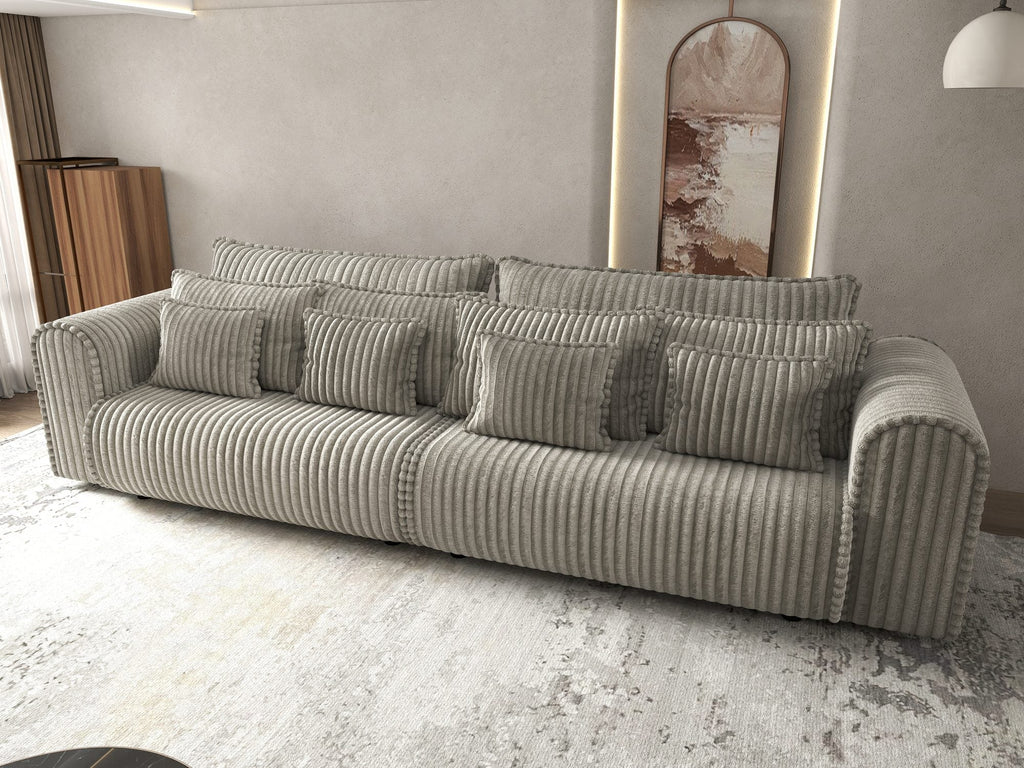 Canapea extensibilă dumonde cu ladă de depozitare si sezut confortabil din spuma high-density, Monaco Tilia Gri-Bej 300x130 cm