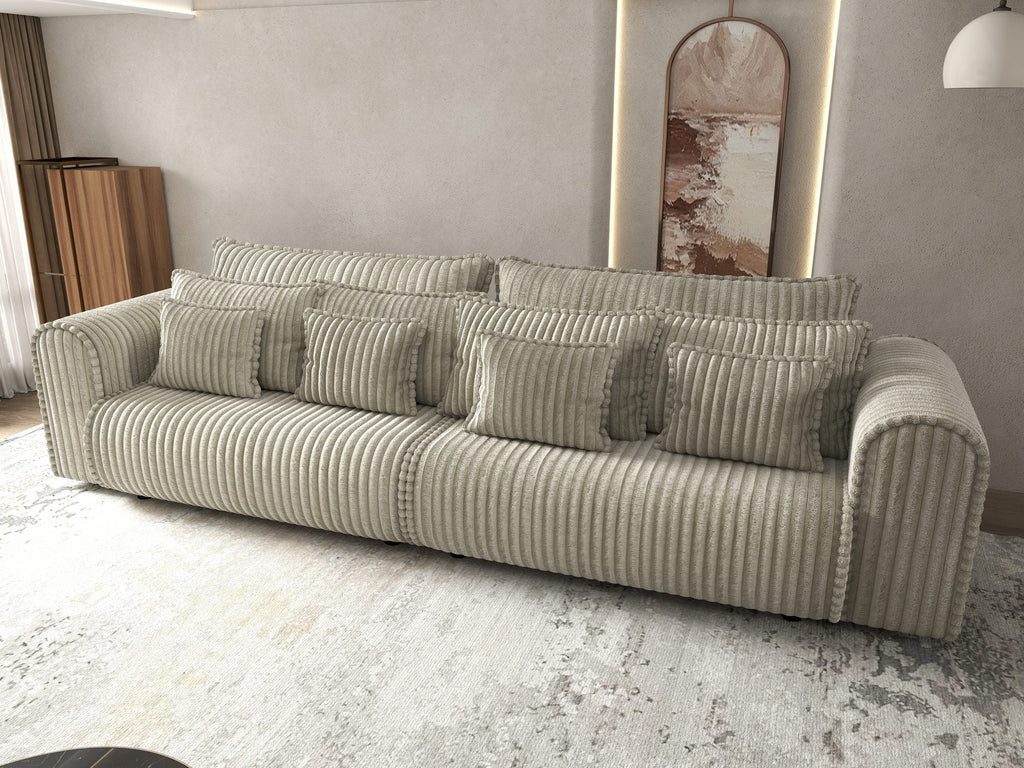 Canapea extensibilă dumonde cu ladă de depozitare si sezut confortabil din spuma high-density, Monaco Tilia Gri-Bej 300x130 cm
