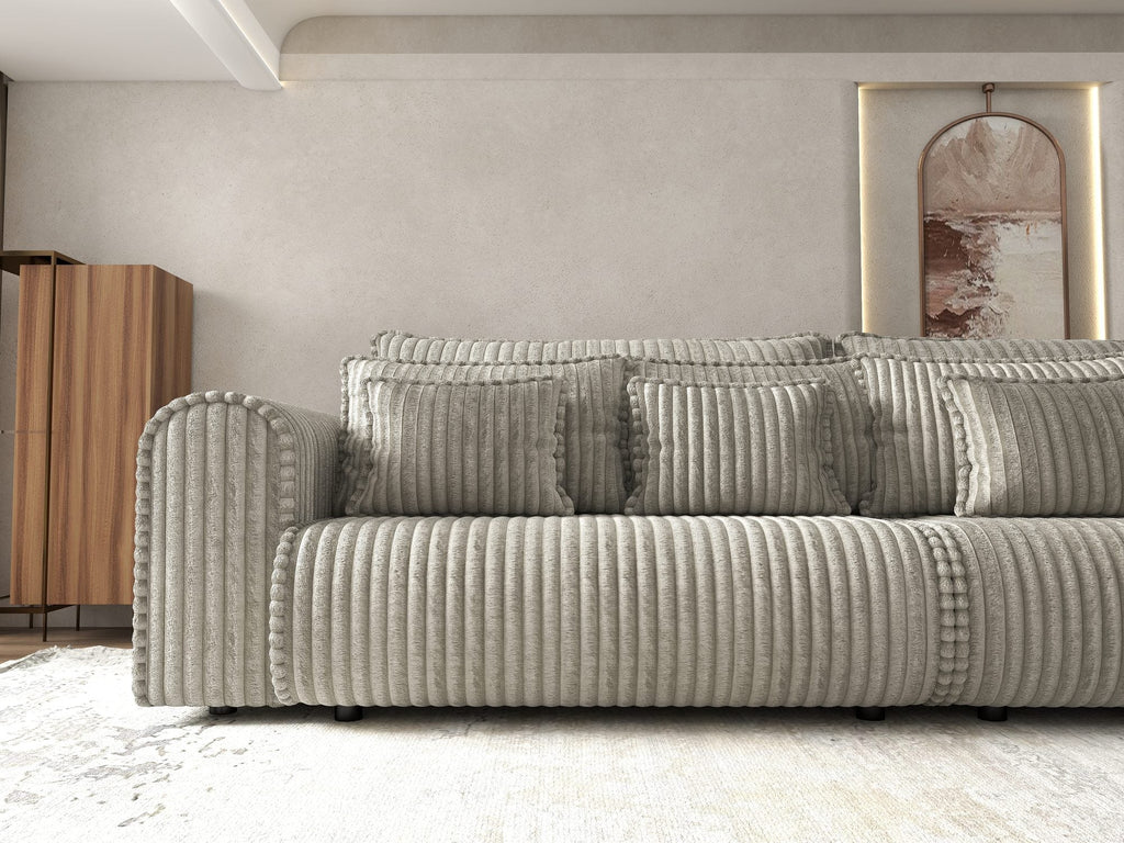 Canapea extensibilă dumonde cu ladă de depozitare si sezut confortabil din spuma high-density, Monaco Tilia Gri-Bej 300x130 cm
