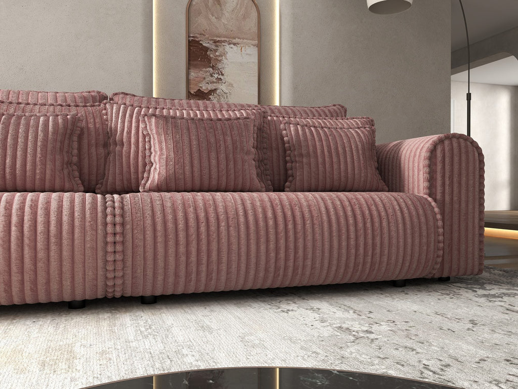 Canapea extensibilă dumonde cu ladă de depozitare si sezut confortabil din spuma high-density, Monaco Tilia Roz Pudrat 300x130 cm