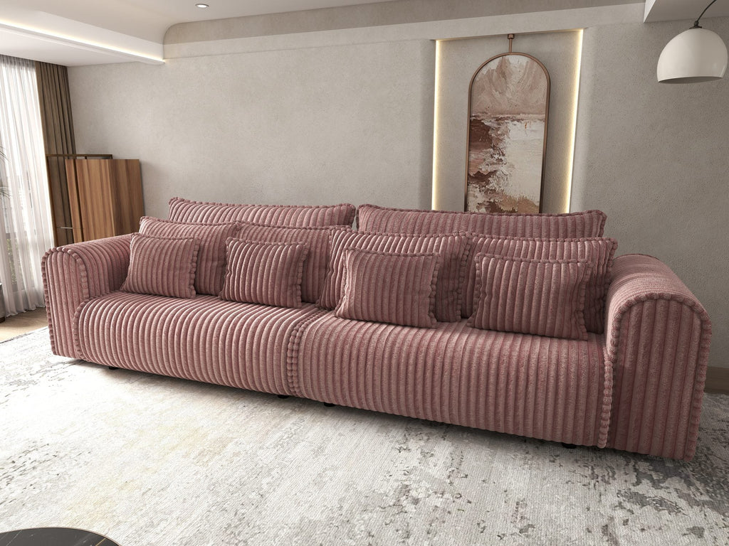 Canapea extensibilă dumonde cu ladă de depozitare si sezut confortabil din spuma high-density, Monaco Tilia Roz Pudrat 300x130 cm