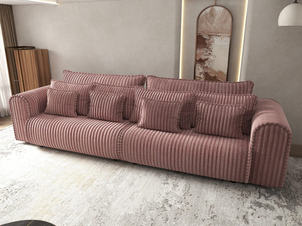 Canapea extensibilă dumonde cu ladă de depozitare si sezut confortabil din spuma high-density, Monaco Tilia Roz Pudrat 300x130 cm