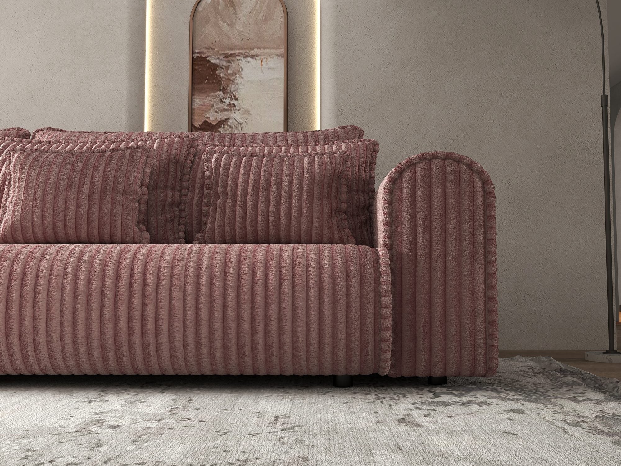 Canapea extensibilă dumonde cu ladă de depozitare si sezut confortabil din spuma high-density, Monaco Tilia Roz Pudrat 300x130 cm