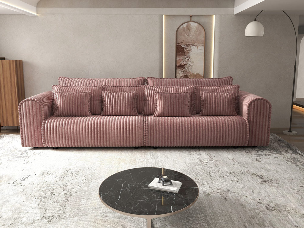Canapea extensibilă dumonde cu ladă de depozitare si sezut confortabil din spuma high-density, Monaco Tilia Roz Pudrat 300x130 cm