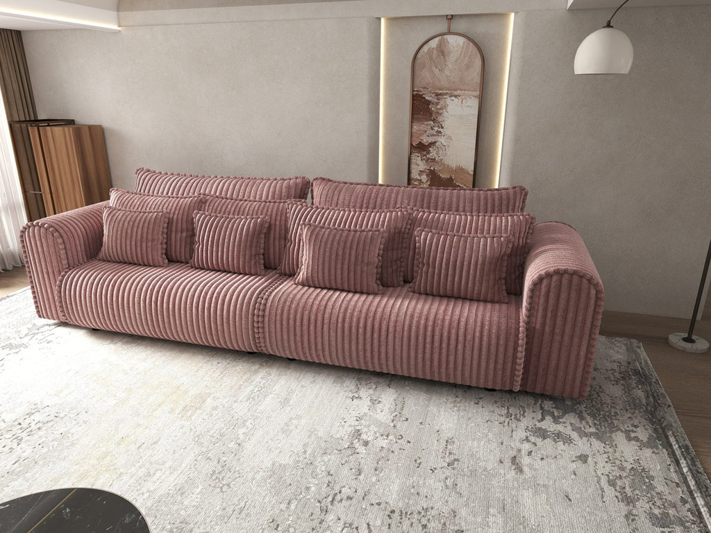 Canapea extensibilă dumonde cu ladă de depozitare si sezut confortabil din spuma high-density, Monaco Tilia Roz Pudrat 300x130 cm