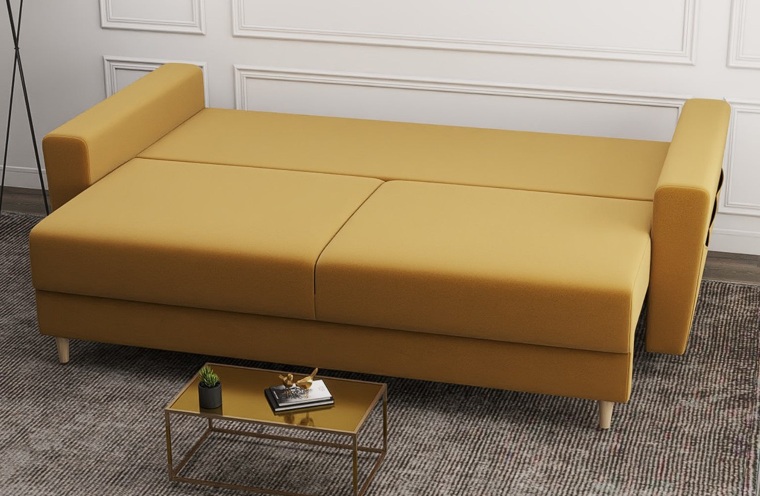Canapea extensibilă dumonde cu ladă de depozitare si sezut confortabil din spuma high-density, Summer Royal Mustar 225x100 cm