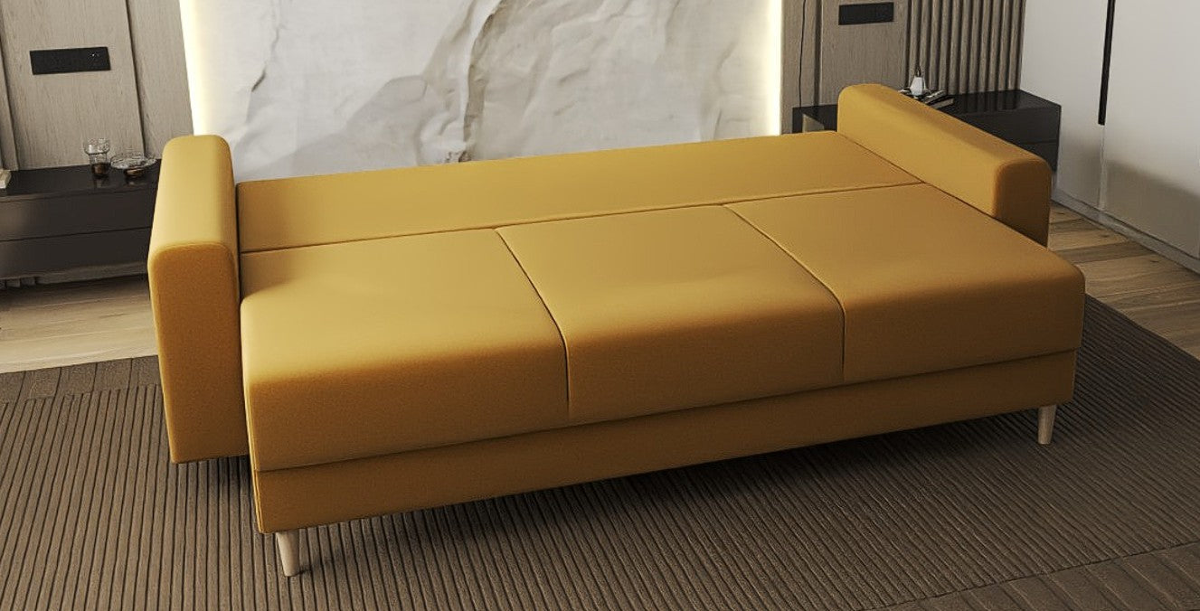Canapea extensibilă dumonde cu ladă de depozitare si sezut confortabil din spuma high-density, Kronos Royal Mustar 210x100 cm