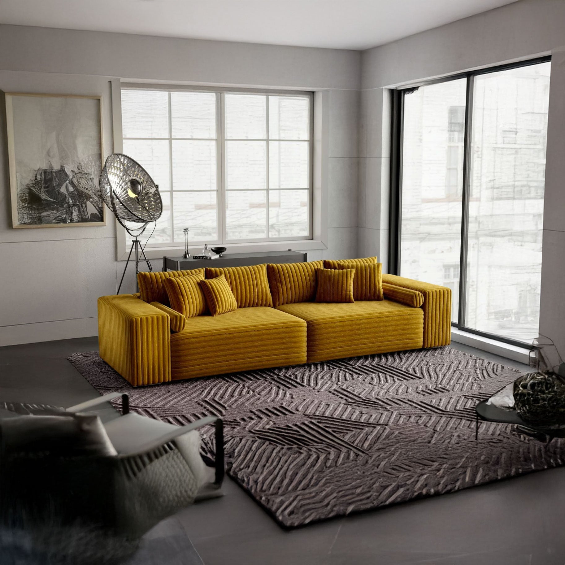 Canapea extensibilă dumonde cu ladă de depozitare si sezut confortabil din spuma high-density, Marbela Ambience Mustar XXL 295x100 cm