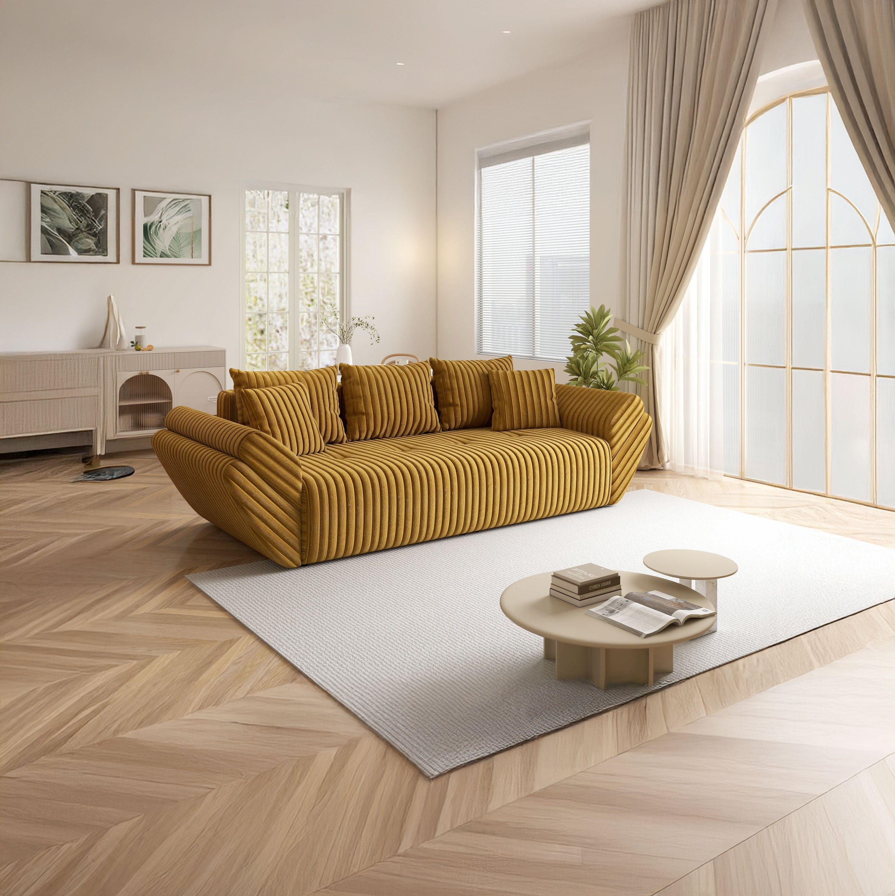 Canapea extensibilă dumonde cu ladă de depozitare si sezut confortabil din spuma high-density, Berlin Ambience Mustar 250x100 cm