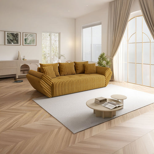 Canapea extensibilă dumonde cu ladă de depozitare si sezut confortabil din spuma high-density, Berlin Ambience Mustar 250x100 cm