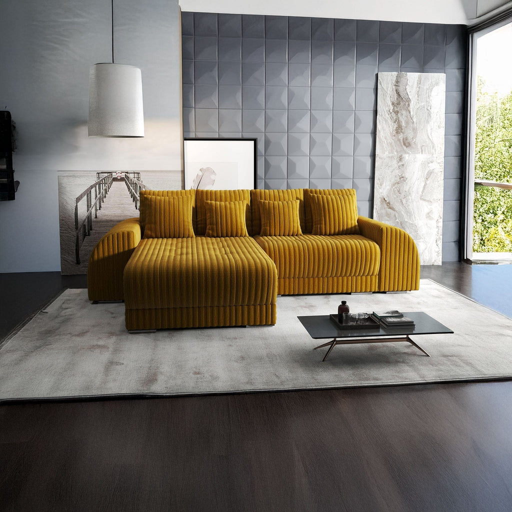 Colțar extensibil dumonde cu ladă de depozitare si sezut confortabil din spuma high-density, Verona Ambience Mustar 290x185 cm