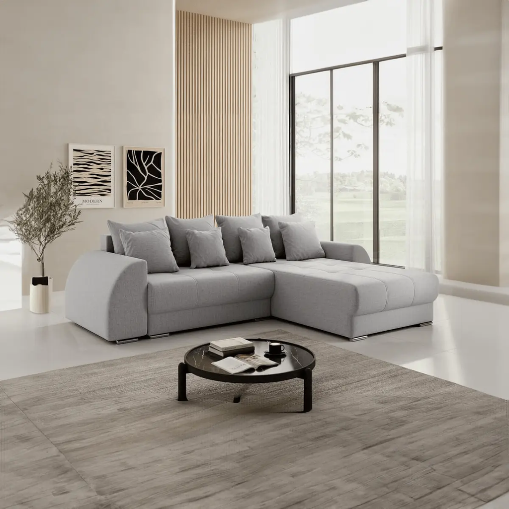 Colțar extensibil dumonde cu ladă de depozitare si sezut confortabil din spuma high-density, Verona Enjoy Silver II 290x185 cm