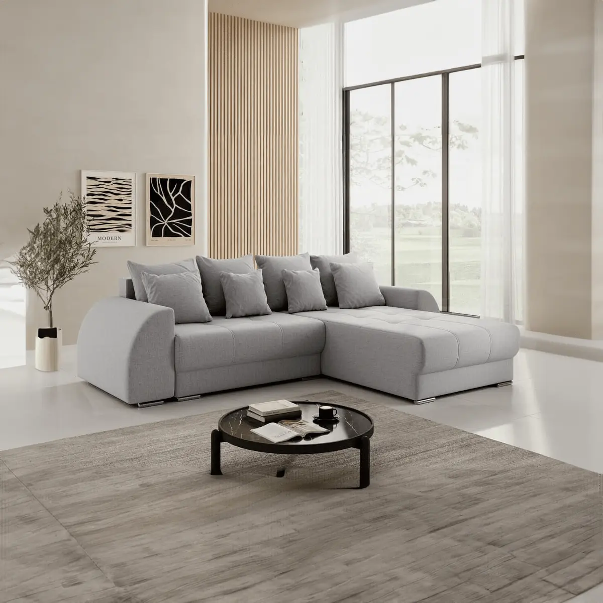 Colțar extensibil dumonde cu ladă de depozitare si sezut confortabil din spuma high-density, Verona Enjoy Silver II 290x185 cm