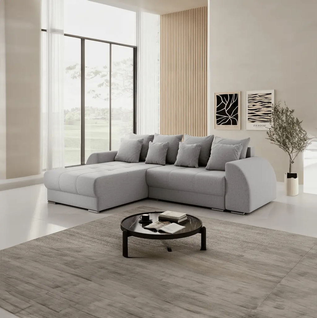 Colțar extensibil dumonde cu ladă de depozitare si sezut confortabil din spuma high-density, Verona Enjoy Silver 290x185 cm