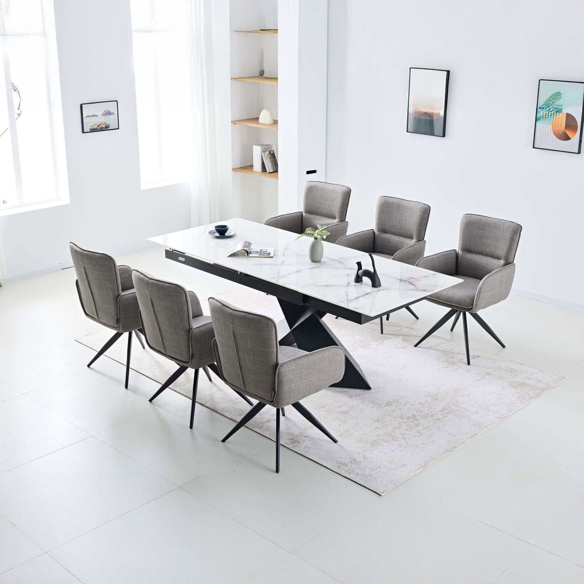 Set masa extensibila dumonde Noema 160-220x90 cm + 6 scaune Flow 59x64 cm
