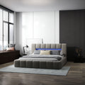 Pat dormitor dumonde, tapitat bej cu LED si USB, Palermo 180x200 cm, somiera rabatabila inclusa, spatiu depozitare