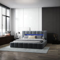Pat dormitor dumonde, tapitat gri cu LED si USB, Palermo 180x200 cm, somiera rabatabila inclusa, spatiu depozitare